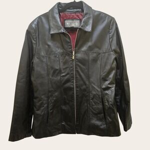 Wilsons Leather Black Genuine Leather Jacket Womens XL Zip Front Collared